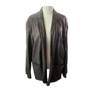 HATTIE Women Open Front Iridescent Blazer Sz M Brown Black Layers Stylish Work